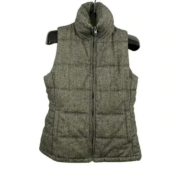 Old Navy Herringbone Wool Blend Puffer Vest SMALL Full Zip Lined - Picture 1 of 9